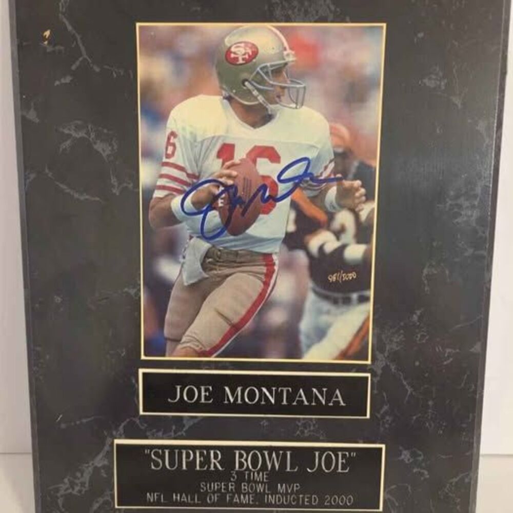 Joe Montana Autographed Plaque CSC COA, 981/5000, Super Bowl Joe, NFL, 49ERS